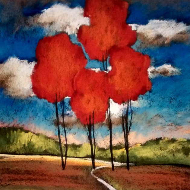 Original  (Red Trees 1) Pastel  2002 23 x 23 Original Painting by Helen Zarin