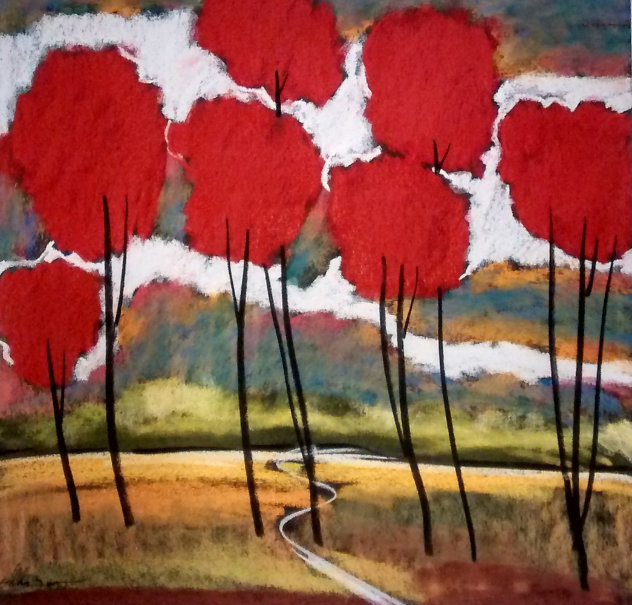 Original  Red Trees II 23x23 Original Painting by Helen Zarin