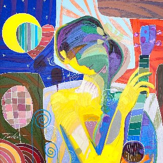 Oyendo La Luna 27x27 Original Painting - Tadeo Zavaleta Oyendo La Luna 27x27 Original Painting - Tadeo Zavaleta