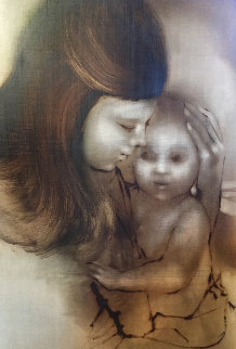Mother And Child 1967 18x26 Original Painting - Zora Duvall