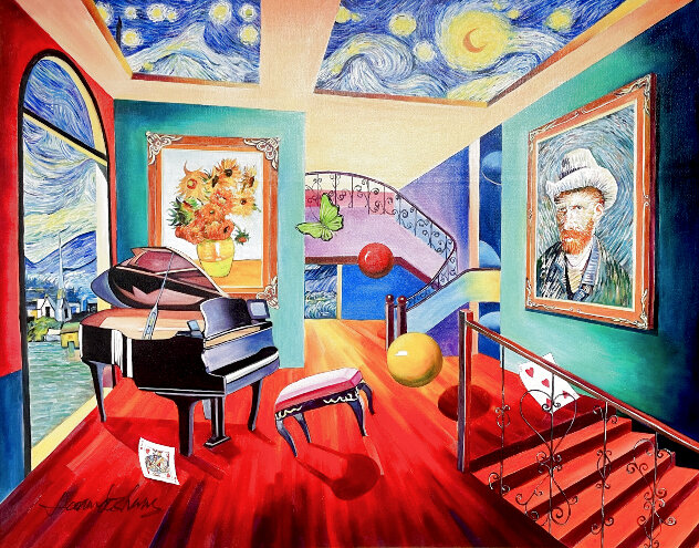 Rock the World 40x31 - Homage to Van Gogh Original Painting by Leonardo G. Zhang Rock the World 40x31 - Homage to Van Gogh Original Painting by Leonardo G. Zhang