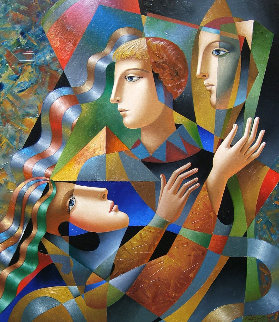 Three Faces 2018 35x30 Original Painting - Oleg Zhivetin