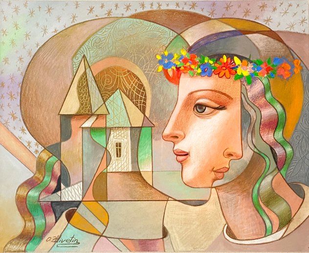 Flower Headdress 22x26 Works on Paper (not prints) by Oleg Zhivetin