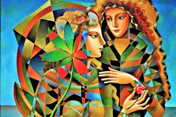 Two Flowers 2011 36x46 Original Painting - Oleg Zhivetin Two Flowers 2011 36x46 Original Painting - Oleg Zhivetin