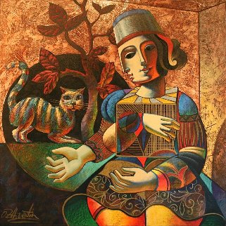 Colorful Cat 1996 (Early Painting) 48x48 Super Huge Original Painting - Oleg Zhivetin Colorful Cat 1996 (Early Painting) 48x48 Super Huge Original Painting - Oleg Zhivetin