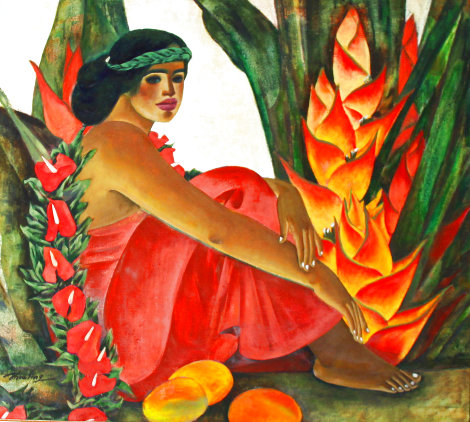 Lady in Red 2000 36x40 Huge - Hawaii Original Painting - Ling Zhou