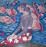 Pink Flamingos 1989 51x51 - Huge Original Painting by Ling Zhou - 2