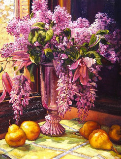 Lilacs and Wisteria 2015 41x33 Huge Original Painting - Caroline Zimmermann