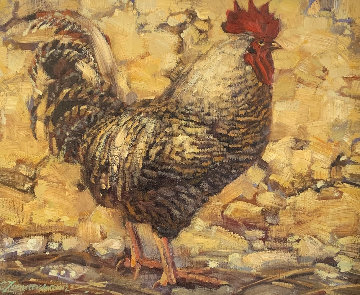 Untitled (Rooster) 2008 13x15 Original Painting - Caroline Zimmermann Untitled (Rooster) 2008 13x15 Original Painting - Caroline Zimmermann