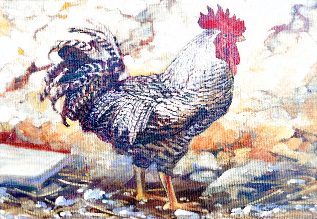 Rooster 2008 15x19 Original Painting by Caroline Zimmermann