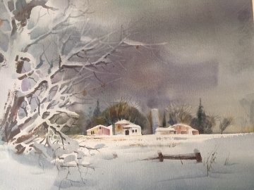 Untitled (Midwest Winter) Watercolor 1992 20x24 Watercolor - Zoltan Szabo