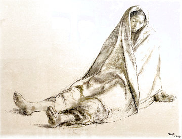 Seated Woman with Shawl 1963 30x35 Drawing - Francisco Zuniga