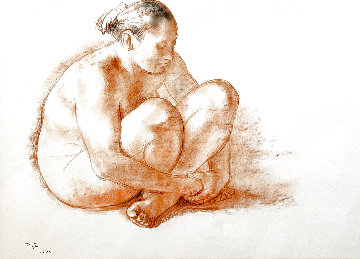 Seated Nude 1974 29x34 Drawing - Francisco Zuniga