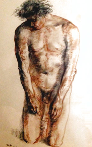 Nude Male - Early Drawing 1965 30x37 Drawing - Francisco Zuniga