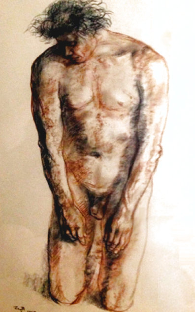 Nude Male Drawing 1965 30x37 Drawing by Francisco Zuniga