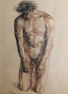 Nude Male Drawing 1965 30x37 Drawing - Francisco Zuniga
