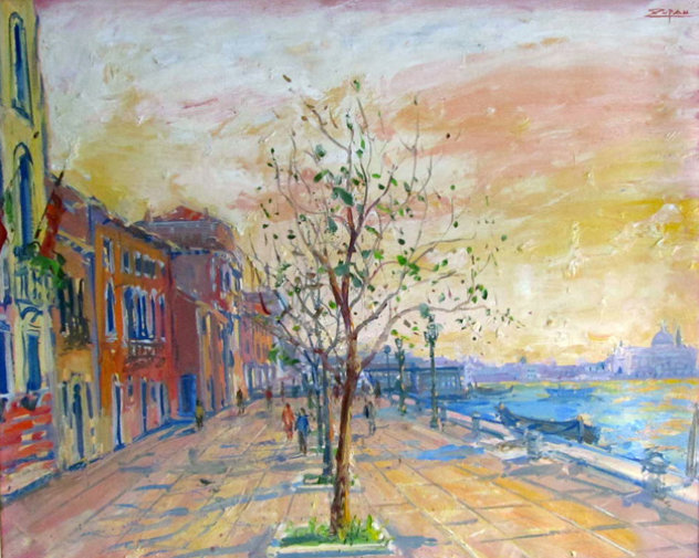 Sunrise Over Zattere 2001 32x39 - Italy - 6 Watchers Original Painting by Bruno Zupan