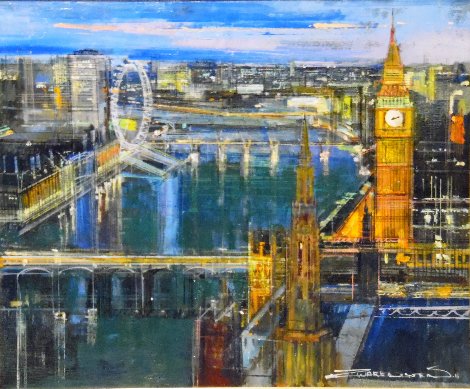 London At Night 2016 26x30 Original Painting - Alex Zwarenstein