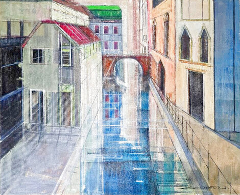 Infinite Canal 28x35 - Venice, Italy Original Painting - Alex Zwarenstein