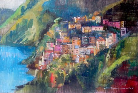 Houses in Amalfi 2014 24x36  (Italy) Original Painting - Alex Zwarenstein